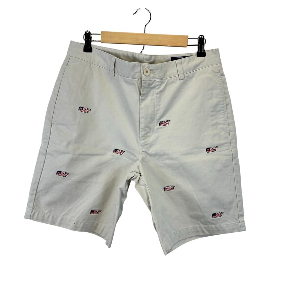 Vineyard Vines Flat Front Chino Cotton Club Shorts Mens 33 USA Patriotic Preppy
